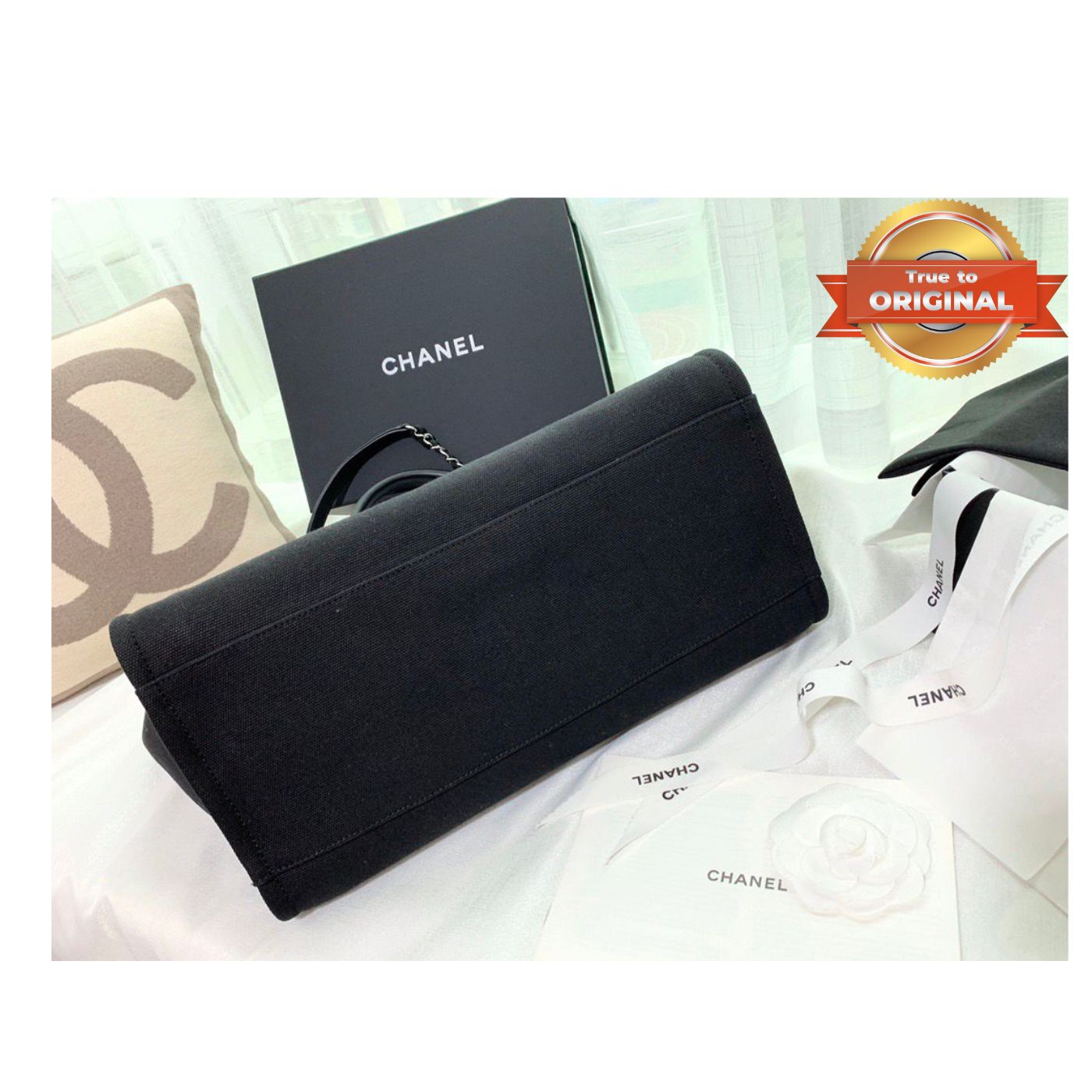 [True-to-ORIGINAL] Chanel Large Deauville Pearl Tote Bag Black For Women 15in/38cm